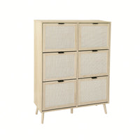 Contemporary 6-Door Rattan Shoe Rack - Freestanding Modern Storage Cabinet For Entryway Organization