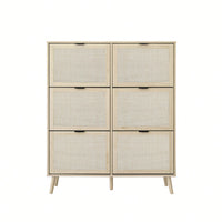 Contemporary 6-Door Rattan Shoe Rack - Freestanding Modern Storage Cabinet For Entryway Organization