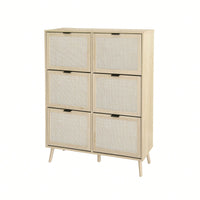 Contemporary 6-Door Rattan Shoe Rack - Freestanding Modern Storage Cabinet For Entryway Organization