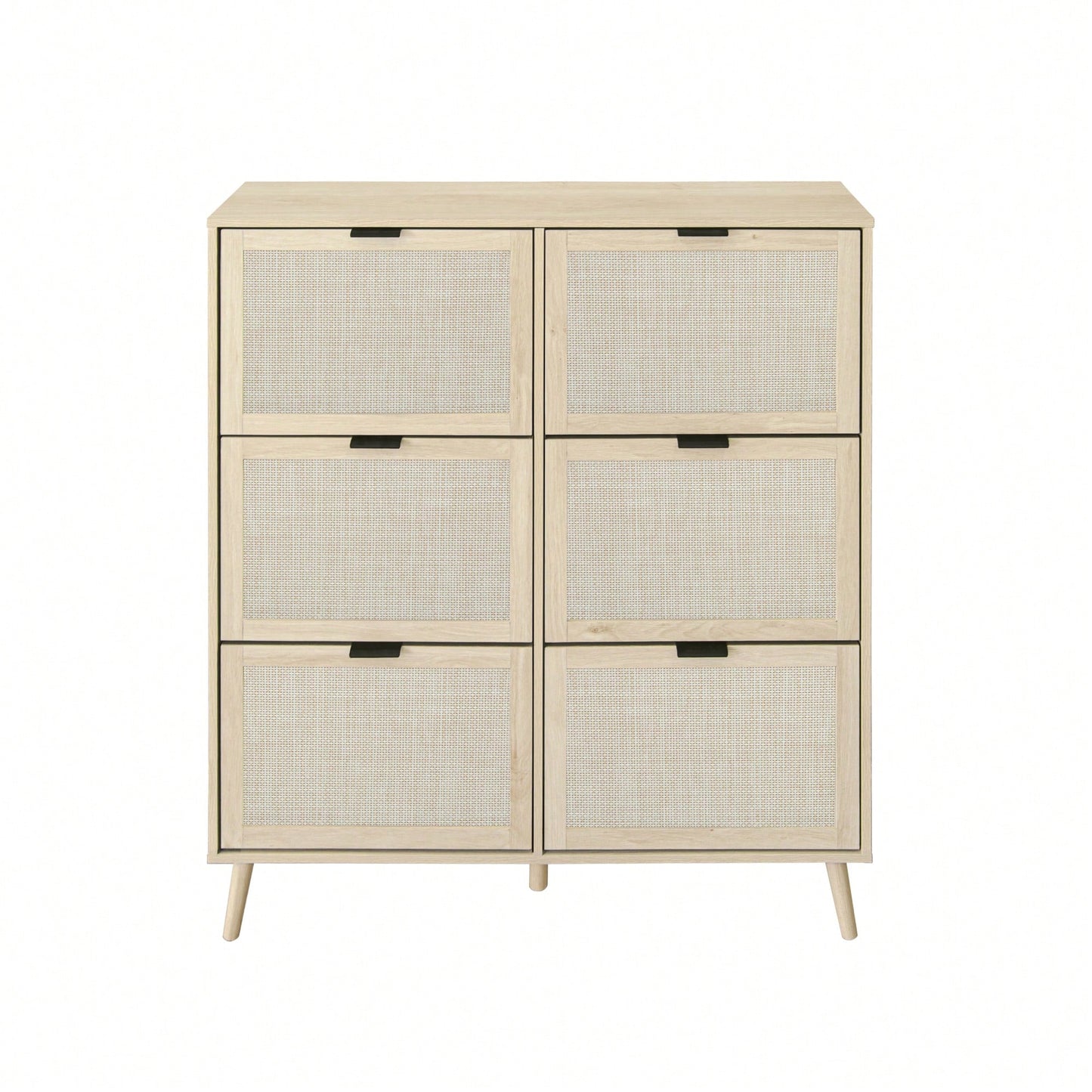 Contemporary 6-Door Rattan Shoe Rack - Freestanding Modern Storage Cabinet For Entryway Organization