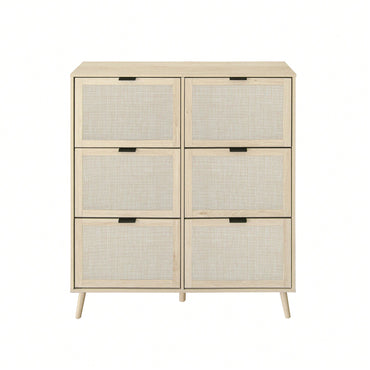 Contemporary 6-Door Rattan Shoe Rack - Freestanding Modern Storage Cabinet For Entryway Organization