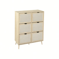 Contemporary 6-Door Rattan Shoe Rack - Freestanding Modern Storage Cabinet For Entryway Organization