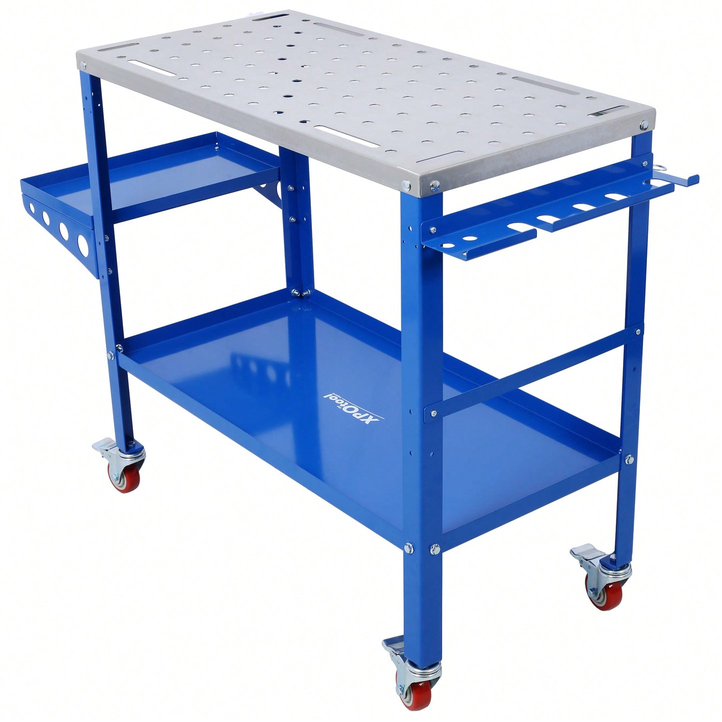 Portable Steel Welding Table with Lockable Wheels 36x18 1200lb Capacity Tool Slots Fixture Holes Ideal for Efficient Projects