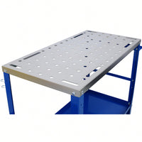 Portable Steel Welding Table with Lockable Wheels 36x18 1200lb Capacity Tool Slots Fixture Holes Ideal for Efficient Projects