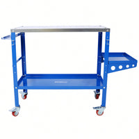Portable Steel Welding Table with Lockable Wheels 36x18 1200lb Capacity Tool Slots Fixture Holes Ideal for Efficient Projects