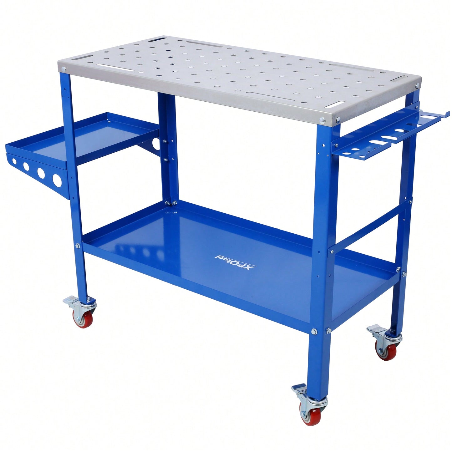 Portable Steel Welding Table with Lockable Wheels 36x18 1200lb Capacity Tool Slots Fixture Holes Ideal for Efficient Projects