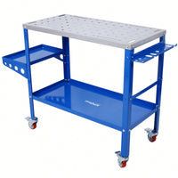 Portable Steel Welding Table with Lockable Wheels 36x18 1200lb Capacity Tool Slots Fixture Holes Ideal for Efficient Projects