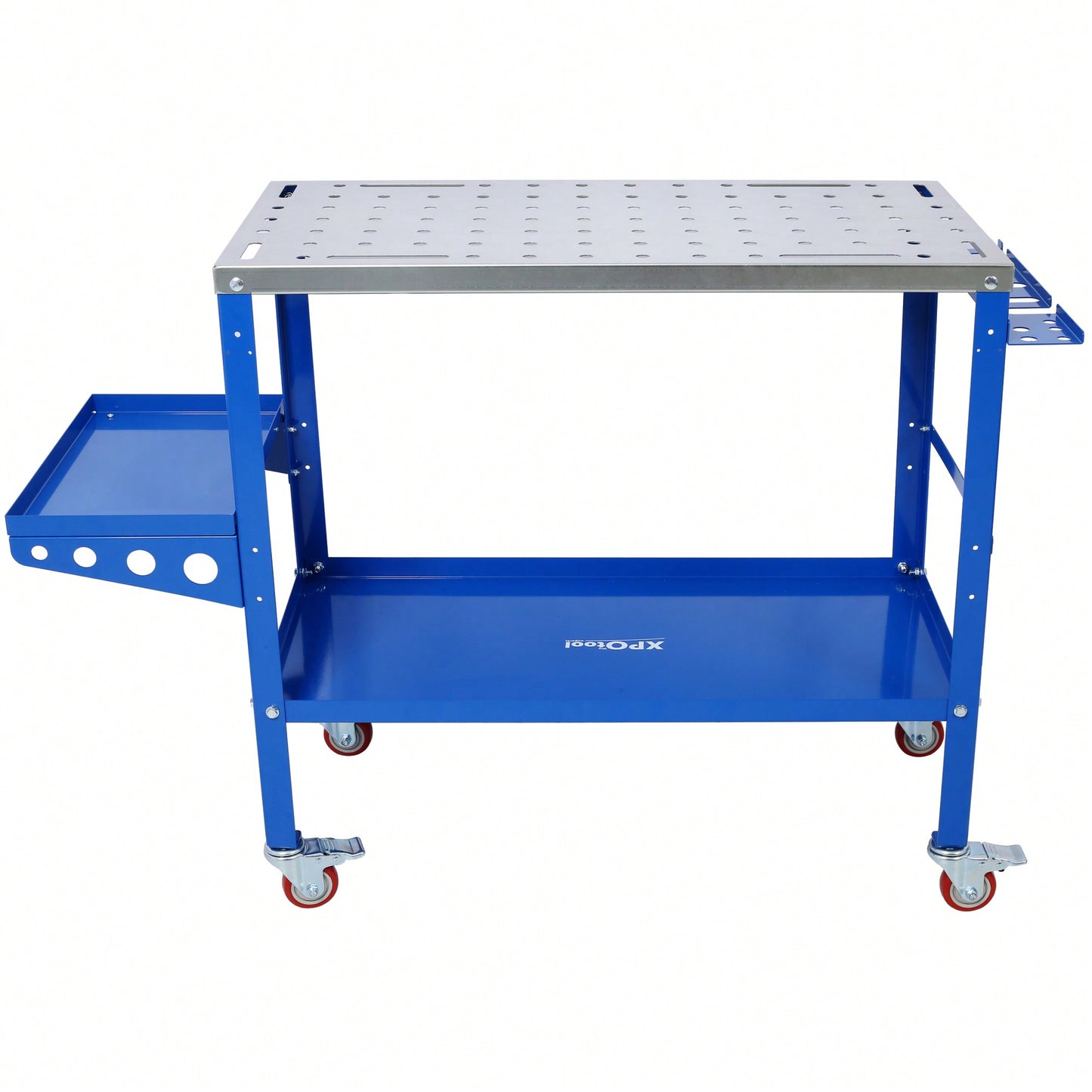 Portable Steel Welding Table with Lockable Wheels 36x18 1200lb Capacity Tool Slots Fixture Holes Ideal for Efficient Projects