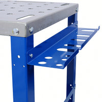 Portable Steel Welding Table with Lockable Wheels 36x18 1200lb Capacity Tool Slots Fixture Holes Ideal for Efficient Projects