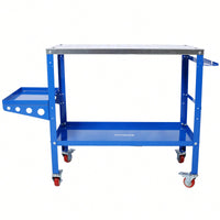 Portable Steel Welding Table with Lockable Wheels 36x18 1200lb Capacity Tool Slots Fixture Holes Ideal for Efficient Projects
