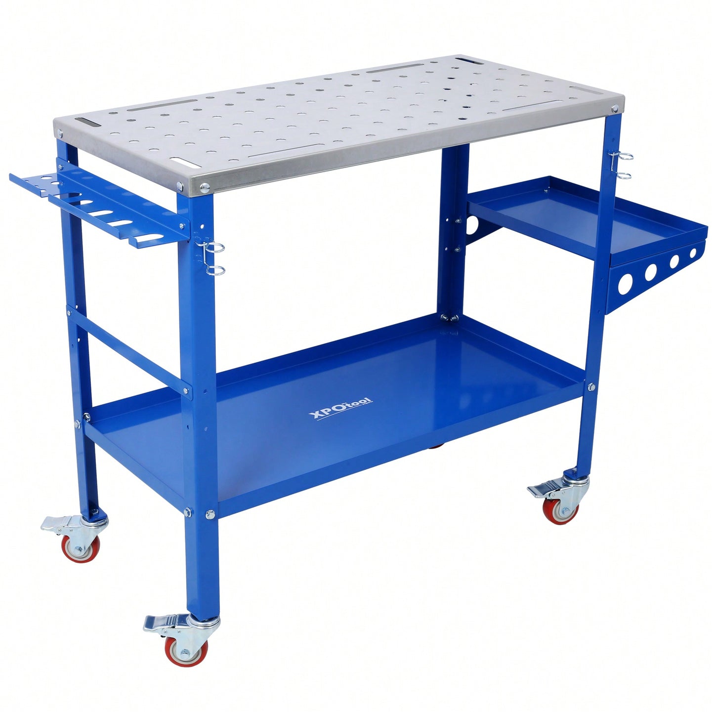 Portable Steel Welding Table with Lockable Wheels 36x18 1200lb Capacity Tool Slots Fixture Holes Ideal for Efficient Projects