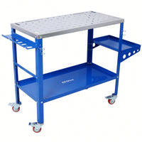 Portable Steel Welding Table with Lockable Wheels 36x18 1200lb Capacity Tool Slots Fixture Holes Ideal for Efficient Projects