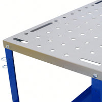 Portable Steel Welding Table with Lockable Wheels 36x18 1200lb Capacity Tool Slots Fixture Holes Ideal for Efficient Projects