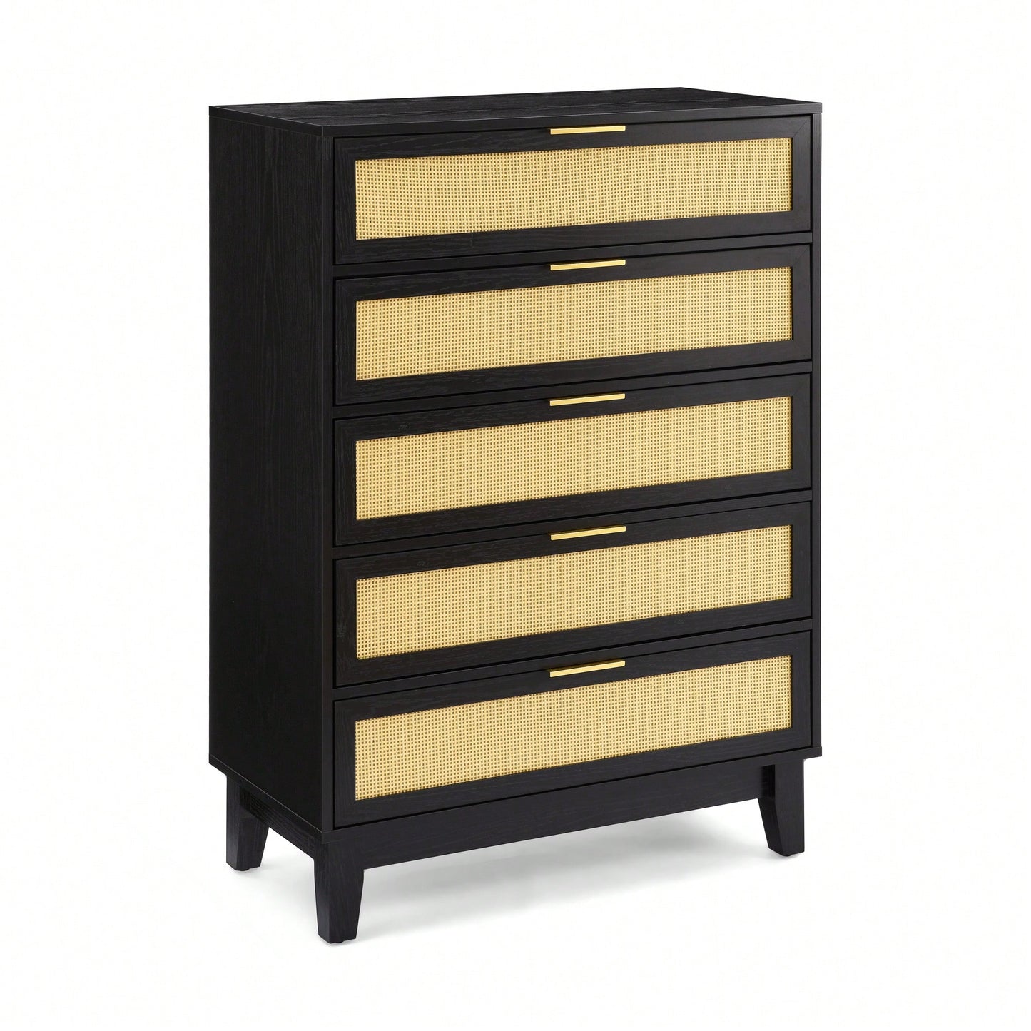 Stylish 5-Drawer Rattan Dresser - Modern Wooden Chest For Bedroom, Hallway & Living Room With Ample Storage Space