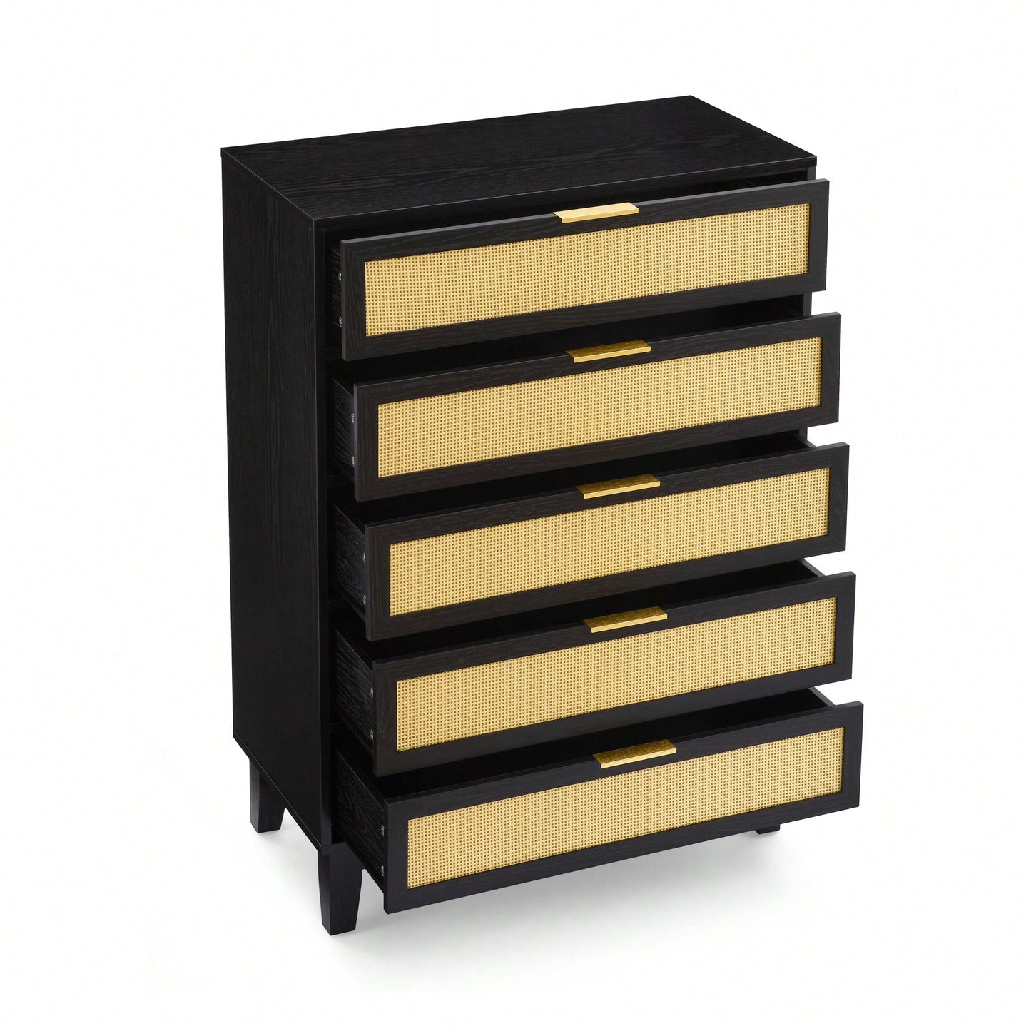 Stylish 5-Drawer Rattan Dresser - Modern Wooden Chest For Bedroom, Hallway & Living Room With Ample Storage Space