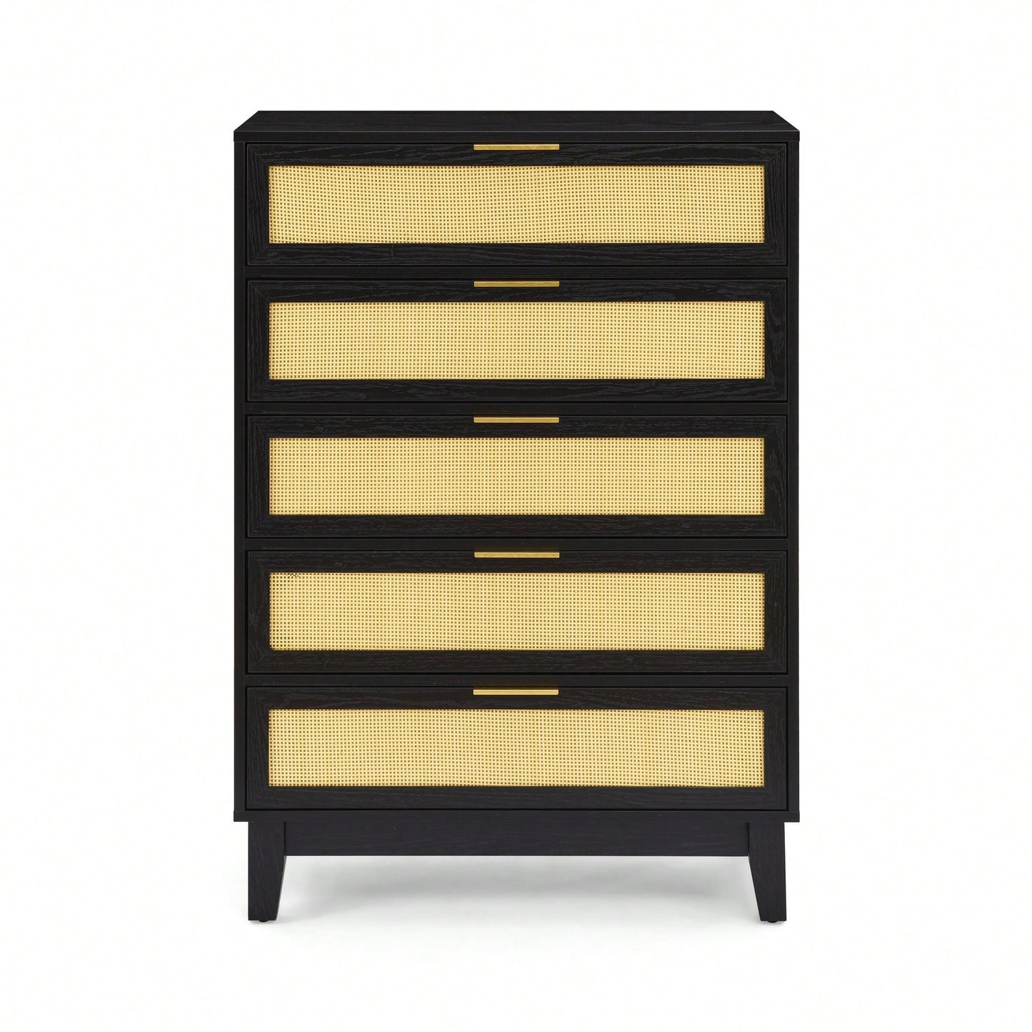 Stylish 5-Drawer Rattan Dresser - Modern Wooden Chest For Bedroom, Hallway & Living Room With Ample Storage Space