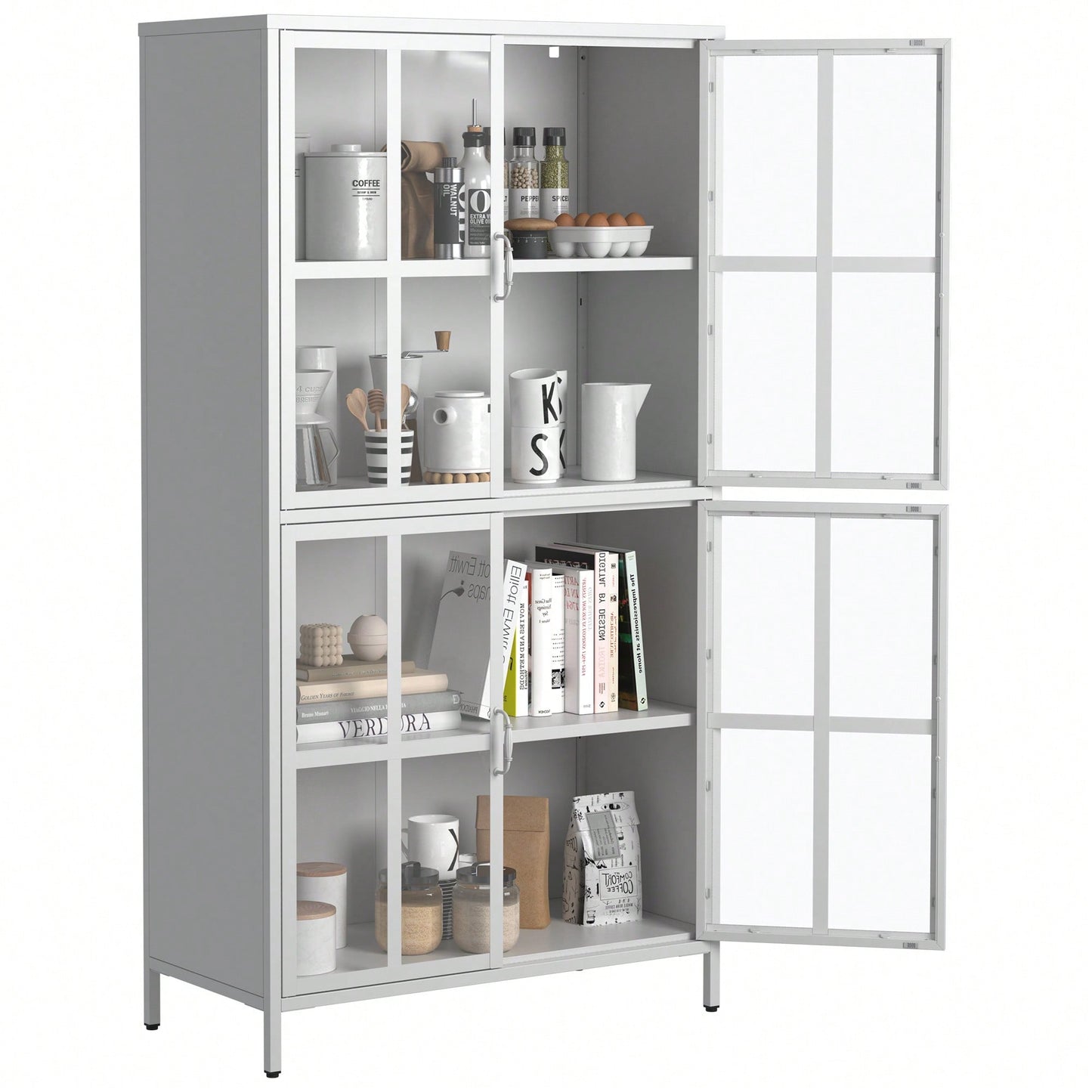 Sleek Black Metal Storage Cabinet with Glass Doors Adjustable Shelves Anti-Tipping Silent Closure Perfect for Home Office Organization