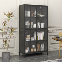 Sleek Black Metal Storage Cabinet with Glass Doors Adjustable Shelves Anti-Tipping Silent Closure Perfect for Home Office Organization