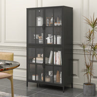 Sleek Black Metal Storage Cabinet with Glass Doors Adjustable Shelves Anti-Tipping Silent Closure Perfect for Home Office Organization