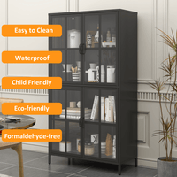 Sleek Black Metal Storage Cabinet with Glass Doors Adjustable Shelves Anti-Tipping Silent Closure Perfect for Home Office Organization