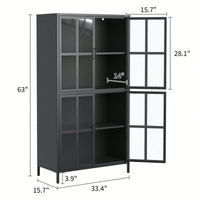 Sleek Black Metal Storage Cabinet with Glass Doors Adjustable Shelves Anti-Tipping Silent Closure Perfect for Home Office Organization