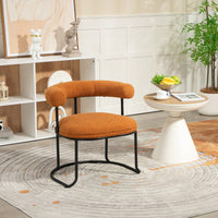 Set Of 2 Mid-Century Modern Curved Back Dining Chairs With Orange Boucle Upholstery, Stylish Round Backrest Kitchen Seating