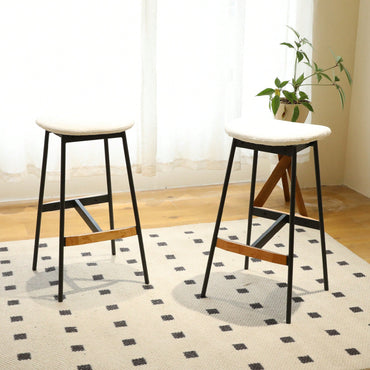 Elegant Set Of 2 Backless Bar Stools - Comfortable Soft Fabric Upholstered Counter And Bar Height Chairs For Kitchen And Dining Room