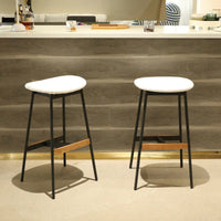 Elegant Set Of 2 Backless Bar Stools - Comfortable Soft Fabric Upholstered Counter And Bar Height Chairs For Kitchen And Dining Room