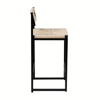 Handcrafted Creamy White Woven Paper Rope Bar Stools Set of 2 with Footrest for Kitchen Island and Dining Room