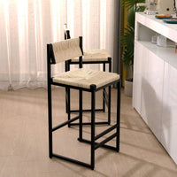 Handcrafted Creamy White Woven Paper Rope Bar Stools Set of 2 with Footrest for Kitchen Island and Dining Room