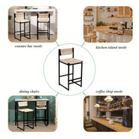 Handcrafted Creamy White Woven Paper Rope Bar Stools Set of 2 with Footrest for Kitchen Island and Dining Room