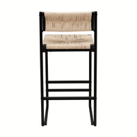 Handcrafted Creamy White Woven Paper Rope Bar Stools Set of 2 with Footrest for Kitchen Island and Dining Room