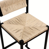 Handcrafted Creamy White Woven Paper Rope Bar Stools Set of 2 with Footrest for Kitchen Island and Dining Room