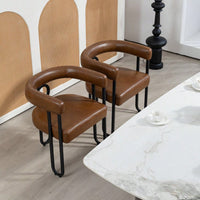 Stylish Contemporary PU Fabric Upholstered Barrel Accent Chairs For Dining And Living Room - Set Of 2 In Light Brown