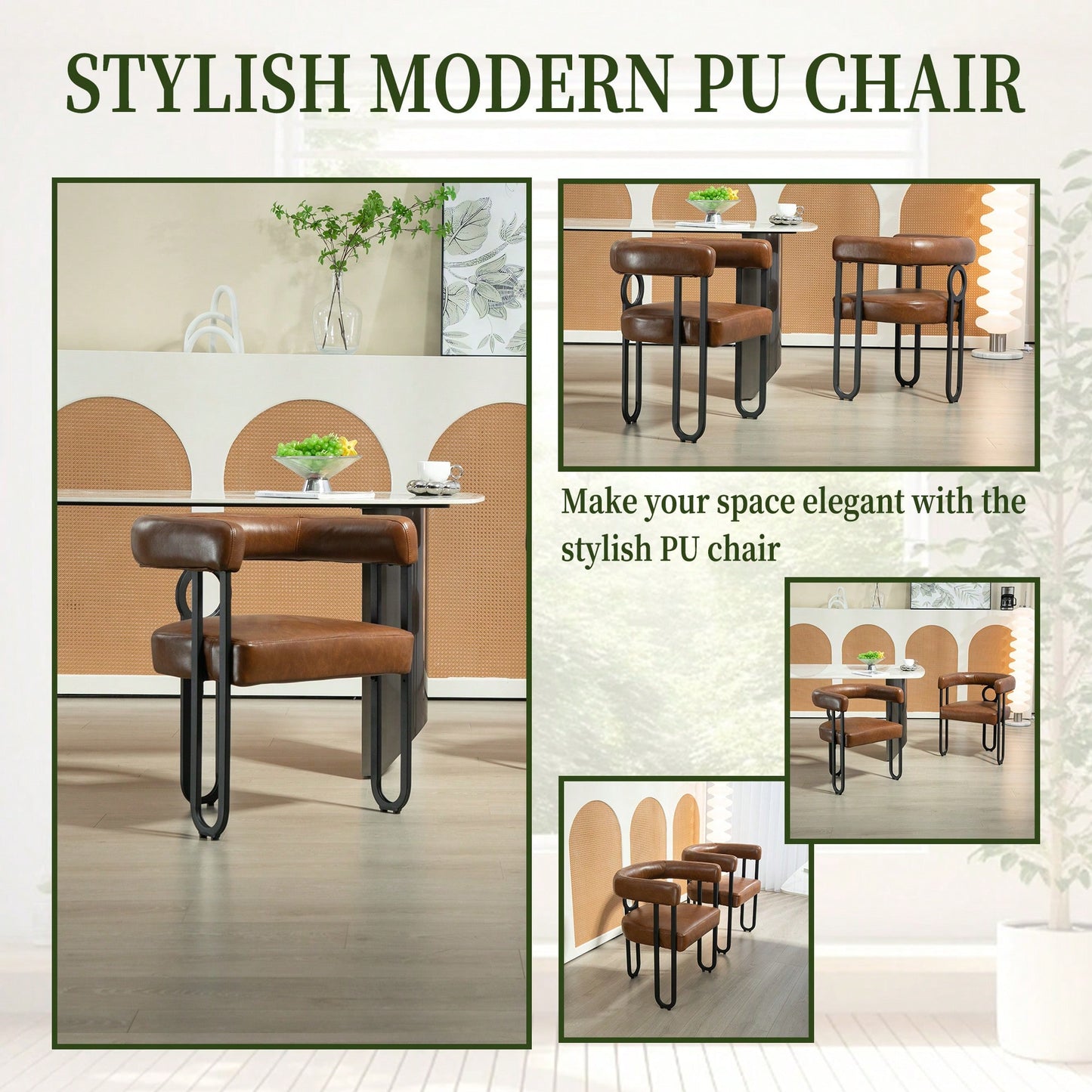 Stylish Contemporary PU Fabric Upholstered Barrel Accent Chairs For Dining And Living Room - Set Of 2 In Light Brown