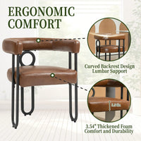 Stylish Contemporary PU Fabric Upholstered Barrel Accent Chairs For Dining And Living Room - Set Of 2 In Light Brown