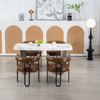 Stylish Contemporary PU Fabric Upholstered Barrel Accent Chairs For Dining And Living Room - Set Of 2 In Light Brown
