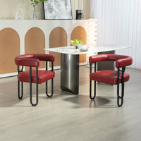 Stylish Contemporary PU Fabric Upholstered Barrel Accent Chairs For Dining And Living Room - Set Of 2 In Light Brown