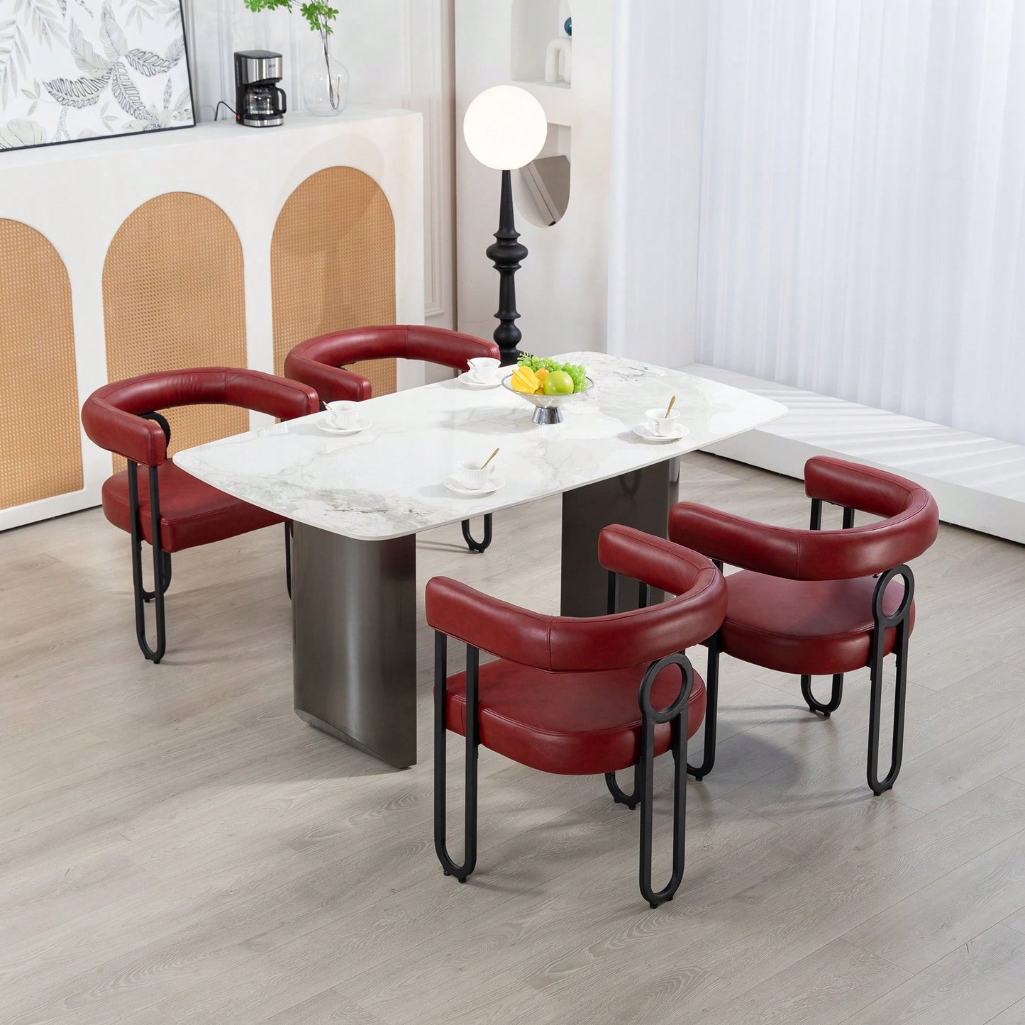 Stylish Contemporary PU Fabric Upholstered Barrel Accent Chairs For Dining And Living Room - Set Of 2 In Light Brown