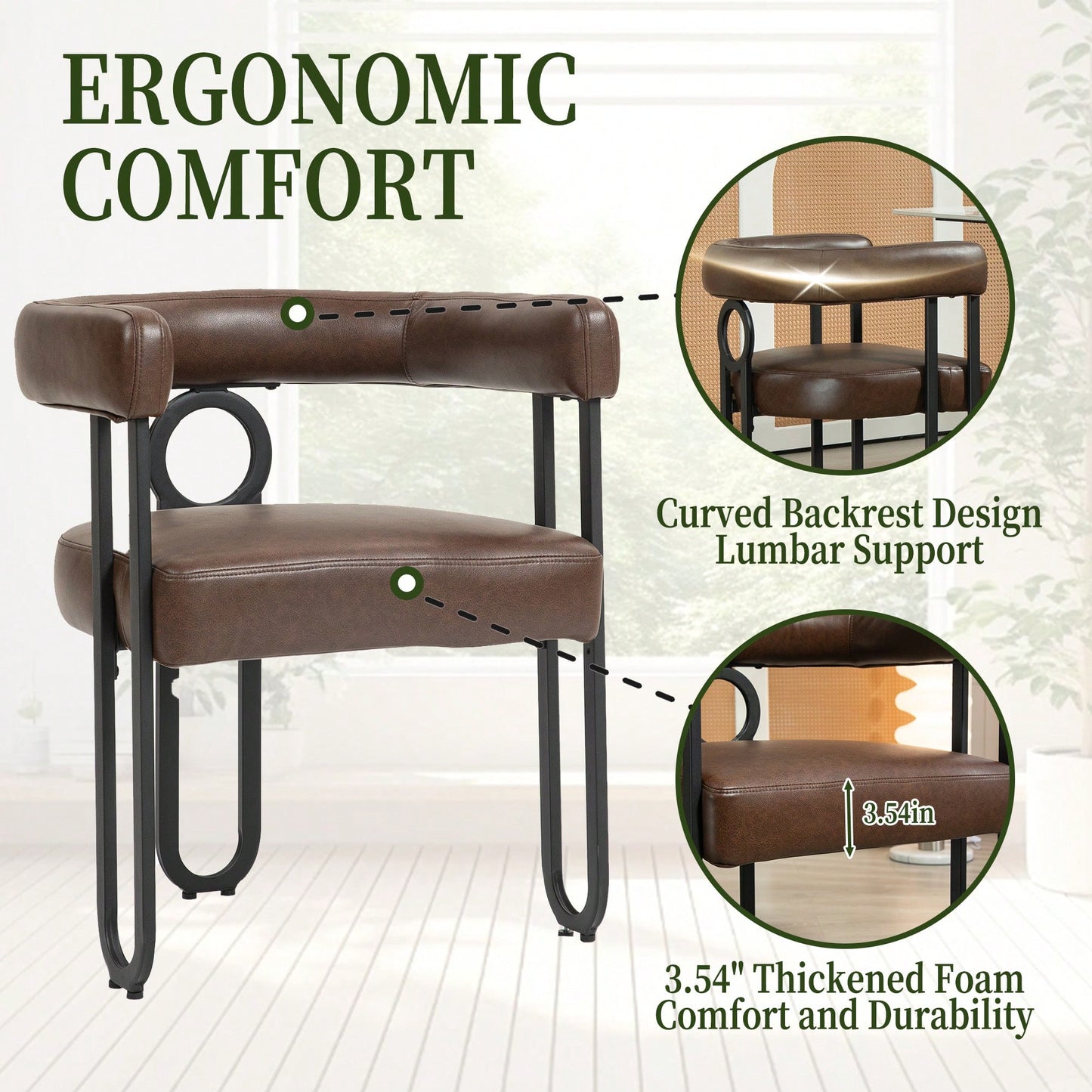 Stylish Contemporary PU Fabric Upholstered Barrel Accent Chairs For Dining And Living Room - Set Of 2 In Light Brown