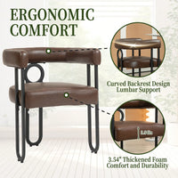Stylish Contemporary PU Fabric Upholstered Barrel Accent Chairs For Dining And Living Room - Set Of 2 In Light Brown