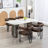 Stylish Contemporary PU Fabric Upholstered Barrel Accent Chairs For Dining And Living Room - Set Of 2 In Light Brown