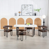 Stylish Contemporary PU Fabric Upholstered Barrel Accent Chairs For Dining And Living Room - Set Of 2 In Light Brown