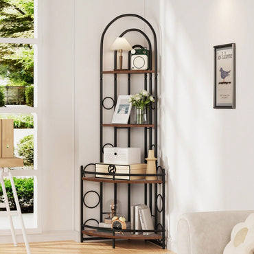 Stylish 4-Tier Corner Bookshelf And Plant Stand With Durable Metal Frame For Space-Saving Elegance