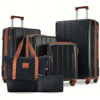 6-Piece Expandable Hardshell Luggage Set - Lightweight Suitcases With Wheels And TSA Lock For Travel - Sleek Black & Brown Design