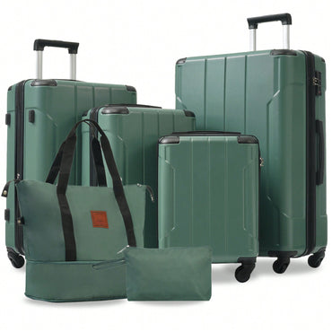 Expandable 6-Piece Hardshell Luggage Set With Wheels And TSA Lock - Lightweight Travel Suitcases In Blue For Men And Women