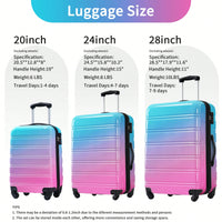 Gradient Color Lightweight Hardshell Luggage Set 3 Piece Spinner Suitcase with TSA Lock 20 24 28 Pink Yellow