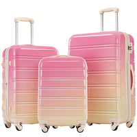 Gradient Color Lightweight Hardshell Luggage Set 3 Piece Spinner Suitcase with TSA Lock 20 24 28 Pink Yellow