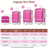 Durable 4-Piece Hardshell Luggage Set With Spinner Suitcase, TSA Lock, And Cosmetic Case - Perfect For Travel 20", 24", And 28" Sizes