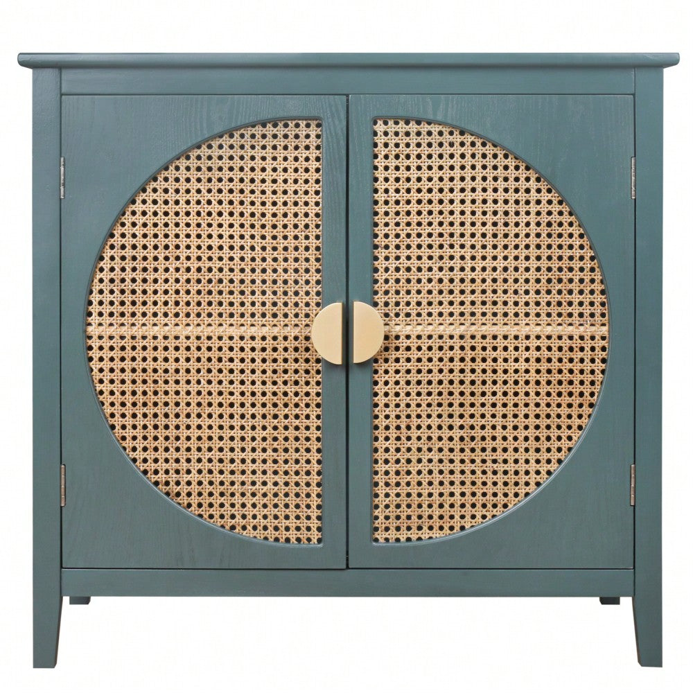 Elegant 2-Door Semi-Circular Cabinet With Natural Rattan Weaving – Versatile Storage For Living Room, Bedroom, And Study Room